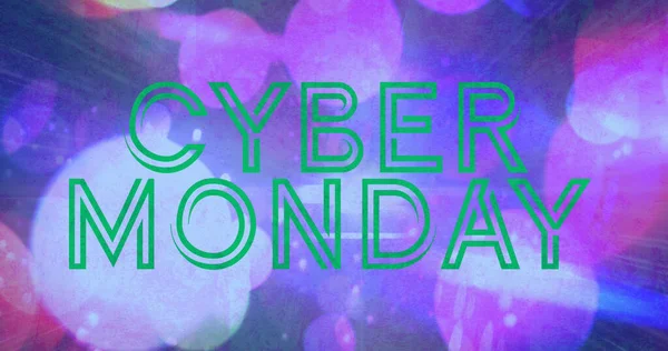 Digital Image Green Cyber Monday Sale Text Banner Colorful Spots — Stock Photo, Image