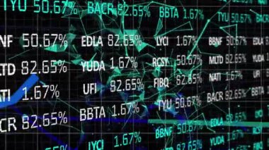 Kara arkaplandaki bağlantı ağı üzerinden borsanın animasyonu. küresel iletişim, veri işleme ve sosyal medya konsepti, dijital olarak oluşturulmuş video.