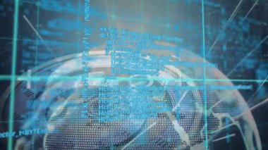 Hareket halindeki saat üzerinde veri işleme animasyonu. küresel iletişim, veri işleme ve dijital arayüz kavramı, dijital olarak oluşturulmuş video.