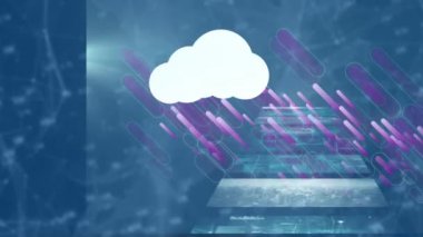 Elektronik cihazlarla dijital bulutların üzerinde veri işleyen ekranların animasyonu. küresel veri işleme, teknoloji ve dijital arayüz kavramı dijital olarak oluşturulmuş video.