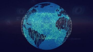 Veri işleme üzerinde dünyanın animasyonu. küresel iletişim, veri işleme ve dijital arayüz kavramı, dijital olarak oluşturulmuş video.