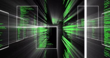 Siyah arkaplan üzerinde veri işleme animasyonu. küresel iletişim, veri işleme ve dijital arayüz kavramı, dijital olarak oluşturulmuş video.