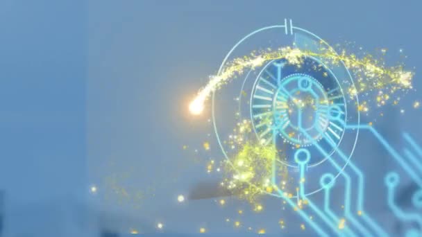 Анимация Звезды Съемки Компьютерной Платы Размаха Нависает Над Звездой Голубом — стоковое видео