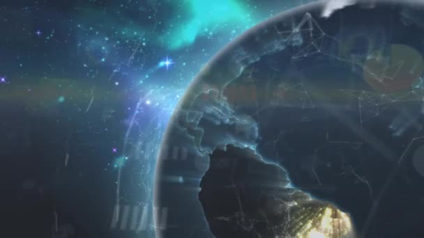 Animasi Pemrosesan Data Dan Jaringan Koneksi Seluruh Dunia Komunikasi Global — Stok Video