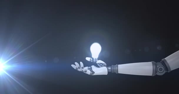 Animación Bombilla Iluminada Sobre Mano Del Brazo Robot Con Luz — Vídeo de stock