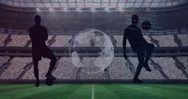 Grafik Veri Işleme Animasyonları Spor Stadyumu Üzerinde Dünya Futbolcular Spor — Stok video