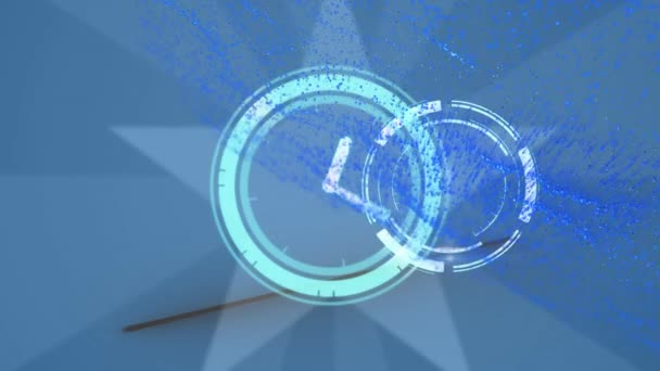 Анімація Годинника Рухається Швидко Масштабує Сканування Над Зіркою Синьому Фоні — стокове відео