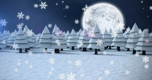 Obraz Płatków Śniegu Spadających Nad Świątecznym Krajobrazem Księżycem Boże Narodzenie — Zdjęcie stockowe