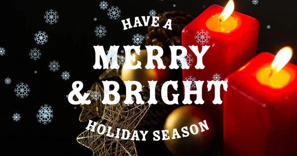 Image Seasonal Greetings Text White Christmas Tree Candles Decorations Christmas — Stock Photo, Image