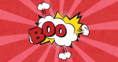 Kırmızı çizgilerin üzerinde patlama metni animasyonu. Sosyal medya ve iletişim arayüzü kavramı dijital olarak oluşturulmuş video.