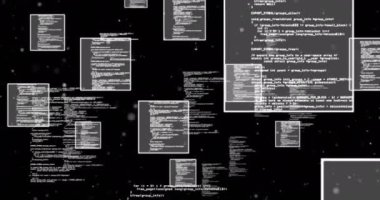 Siyah arkaplan üzerinde veri işleme animasyonu. küresel iletişim, veri işleme ve dijital arayüz kavramı, dijital olarak oluşturulmuş video.