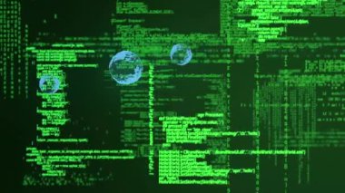 Veri işleme üzerine kürelerin animasyonu. küresel iş, bağlantılar ve dijital arayüz konsepti dijital olarak oluşturulmuş video.