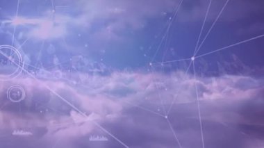 Gökyüzündeki bulutlar üzerinde istatistiklerle bağlantı ağının animasyonu. küresel bağlantılar ve ağ konsepti dijital olarak oluşturulmuş video.