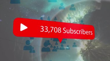 Bağlantı ağı ve dünya üzerindeki abone sayısının animasyonu. küresel iletişim, veri işleme ve sosyal medya konsepti, dijital olarak oluşturulmuş video.