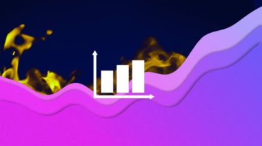 Mavi arkaplandaki mor şekillerin üzerindeki grafiğin animasyonu. küresel gelişim, mühendislik ve veri işleme kavramı dijital olarak oluşturulmuş video.