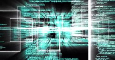 Siyah arkaplan üzerinde veri işleme animasyonu. küresel iletişim, veri işleme ve dijital arayüz kavramı, dijital olarak oluşturulmuş video.