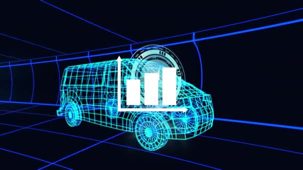 车辆和网格3D绘图模型的时钟动画和统计 全球工程 数据处理和数字视讯接口概念 — 图库视频影像