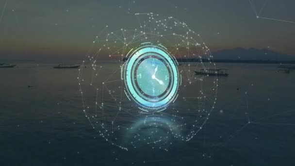 Animation Horloge Mobile Réseau Connexions Sur Mer Concept Global Communication — Video