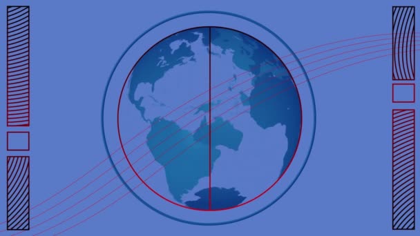 Animación Líneas Rojas Sobre Globo Azul Fondo Azul Conexiones Globales — Vídeo de stock