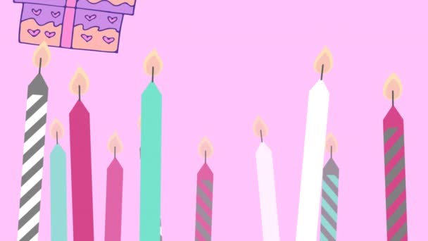 Animación Velas Regalos Cayendo Sobre Fondo Negro Concepto Fiesta Celebración — Vídeo de stock