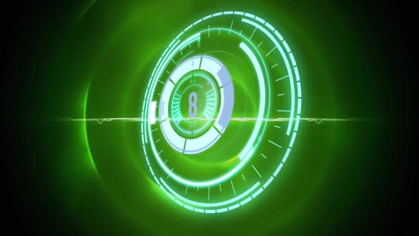 Animation Des Scannens Von Zielfernrohren Und Countdown Über Grüne Kreise — Stockvideo