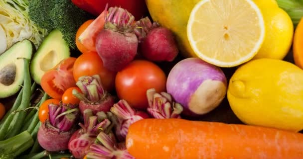 Filmik Świeżych Organicznych Wegańskich Żywności Owoców Warzyw Dzień Wegański Produkty — Wideo stockowe