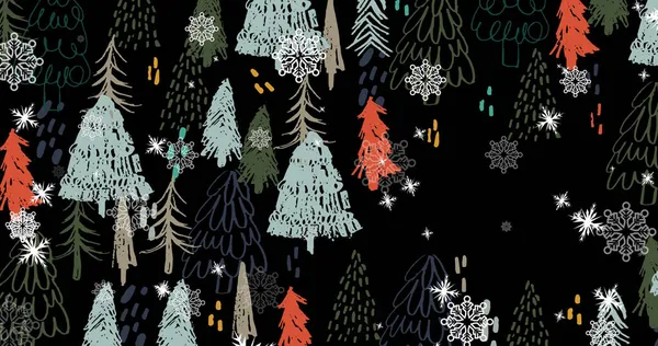 Image Snow Falling Fir Trees Christmas Christmas Winter Tradition Celebration — Stock Photo, Image