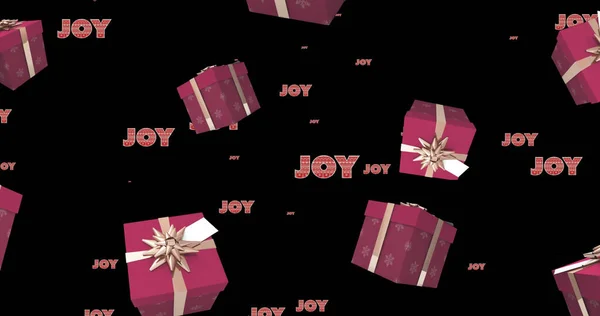 Bild Der Freude Text Wiederholung Weihnachten Und Geschenke Auf Schwarzem — Stockfoto