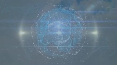 Dünya 'nın animasyonu ve gökyüzü üzerindeki bağlantı ağı. küresel iletişim, veri işleme ve dijital arayüz kavramı, dijital olarak oluşturulmuş video.