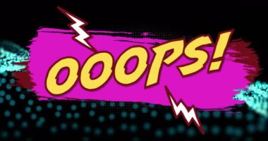 Oops 'un animasyonu siyah arkaplandaki mavi noktalar üzerinden yazılıyor. Sosyal medya ve iletişim arayüzü kavramı dijital olarak oluşturulmuş video.