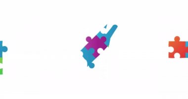 Beyaz arka planda otizm animasyonu renkli yapboz parçaları şekilleniyor. otizm, öğrenme güçlüğü, destek ve farkındalık kavramı dijital olarak oluşturulmuş video