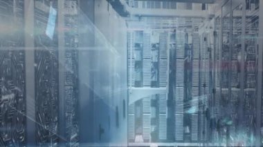 Bilgisayar sunucuları üzerinden veri işleme animasyonu. küresel teknoloji, bağlantılar ve veri işleme kavramı dijital olarak oluşturulmuş video.