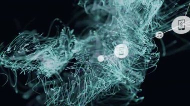 Yeşil ağ üzerinden dijital simgelerle bağlantı ağının animasyonu. çevrimiçi bağlantılar, ağ oluşturma ve dijital arayüz konsepti dijital olarak oluşturulmuş video.