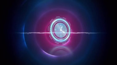 Saatin animasyonu mavi daireler üzerinde ileri gidiyor. küresel iş, bağlantılar, ağlar ve veri işleme kavramı dijital olarak oluşturulmuş video.