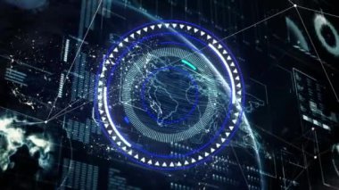 Dünya çapında tarama ve veri işleme alanının animasyonu. küresel iş, bağlantılar ve dijital arayüz konsepti dijital olarak oluşturulmuş video.