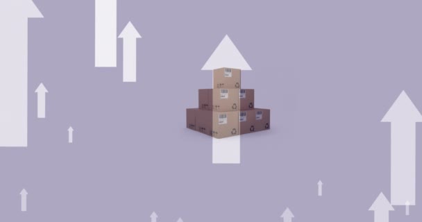 Animation Arrows Pointing Stack Boxes Purple Background Shipping Online Shopping — Stock Video