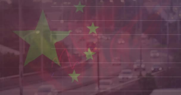 Animação Bandeira China Processamento Dados Financeiros Sobre Paisagem Urbana Economia — Vídeo de Stock