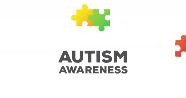 Animation Von Bunten Puzzleteilen Und Einem Monatstext Zum Thema Autismus — Stockvideo