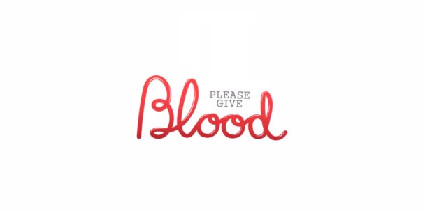 白い背景に採血管のロゴが入った献血テキストをお願いします 献血月間認知キャンペーンのコンセプトデジタル生成ビデオ — ストック動画