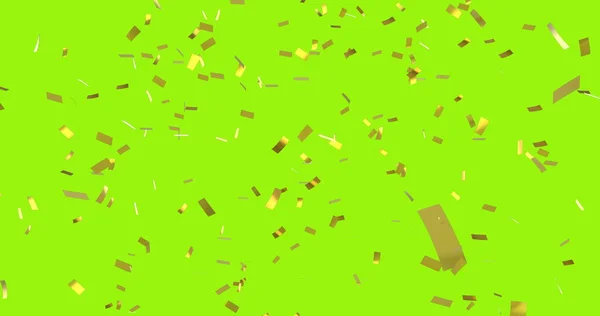 Digital Image Gold Confetti Falling Yellow Green Background — Stock Photo, Image