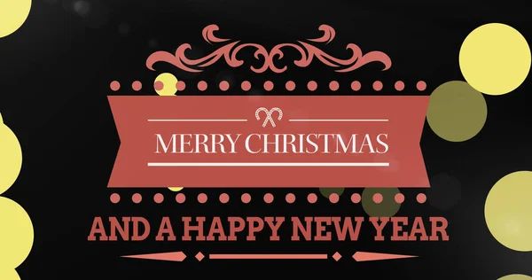 Merry Christmas Happy New Year Text Banner Yellow Spots Floating — Stock Photo, Image