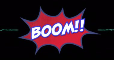 Siyah arka planda havai fişeklerin üzerinde patlama metni animasyonu. Sosyal medya ve iletişim arayüzü kavramı dijital olarak oluşturulmuş video.