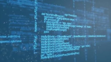 Mavi ekranda dönen mavi veri ve DNA sarmalını işleme animasyonu. küresel bilim, eğitim ve araştırma teknolojisi konsepti dijital olarak oluşturulmuş video.