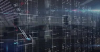 İstatistiklerin animasyonu, veri işleme ve bağlantı ağları. küresel teknoloji, veri işleme ve dijital arayüz kavramı dijital olarak oluşturulmuş video.
