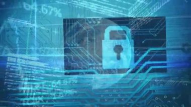 Rüzgâr türbini üzerinde finansal veri işleme ve küre animasyonu. küresel iklim değişikliği, sürdürülebilirlik ve rüzgar enerjisi konsepti dijital olarak oluşturulmuş video.