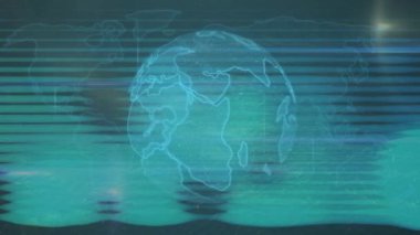 Parazit üzerine dünya haritası ve dünyanın animasyonu. küresel iletişim, veri işleme ve dijital arayüz kavramı, dijital olarak oluşturulmuş video.