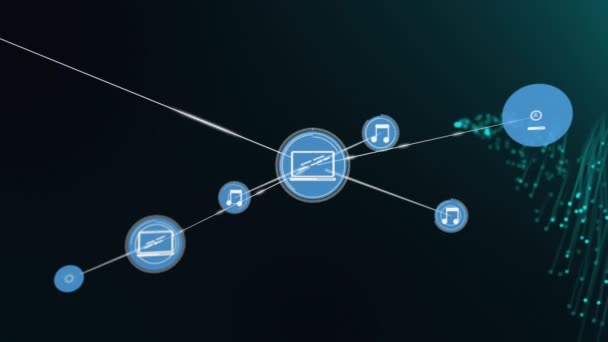 Animation Network Connections Digital Icons Green Light Trails Online Connections — Stock Video