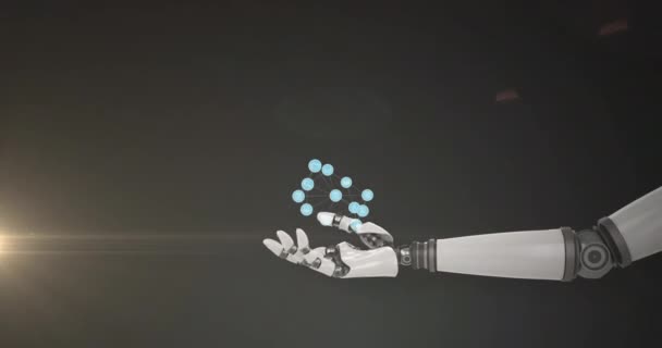 Animation Growing Network Hand Extended Robot Arm Κινούμενο Φως Σκοτεινό — Αρχείο Βίντεο