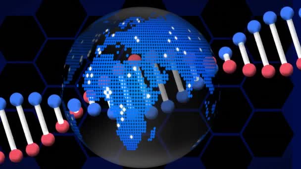 Animacja Nici Dna Kuli Ziemskiej Sześciokątach Niebieskim Tle Globalna Koncepcja — Wideo stockowe