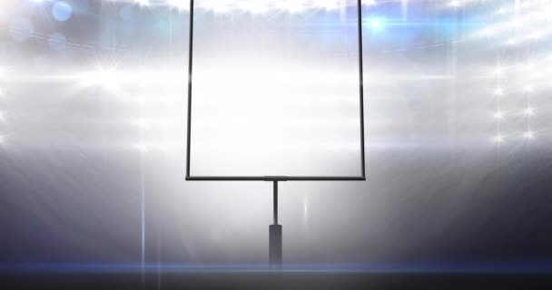 Animation American Football Goalposts Cloudy Sky Floodlit Stadium Sports Competition — Stock Video